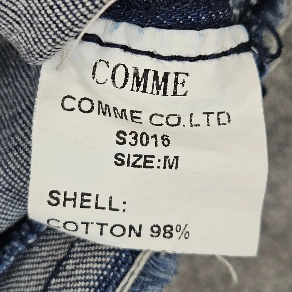 COMME USA Denim Mini Skirt Women's Blue Size M Distressed Frayed Lattice Beaded
